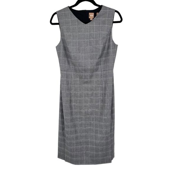 BOSS Hugo Boss Dress Dayami wool midi plaid sleeveless size 4 - Picture 2 of 8